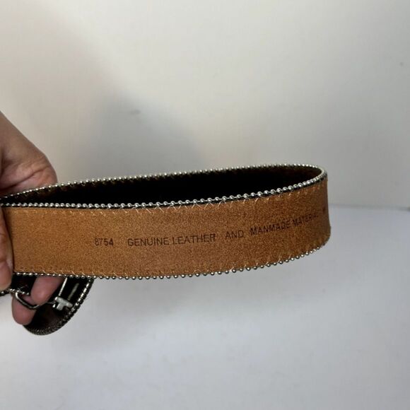 Western Cowgirl Rhinestone Cross Studded Pony Hair Belt Brown Silver main image 5